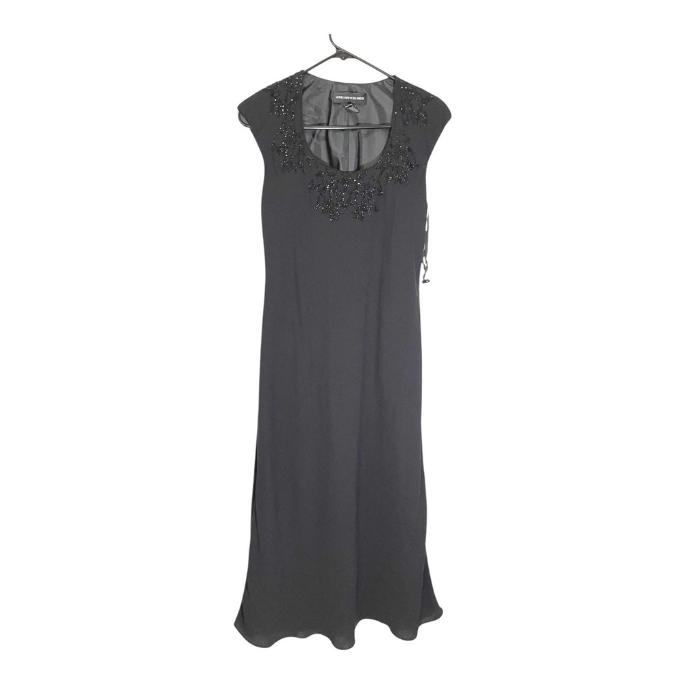 Jones New York 6 Black Midi Dress Beaded Scoop Neck‎ Sleeveless Goth Whimsigoth